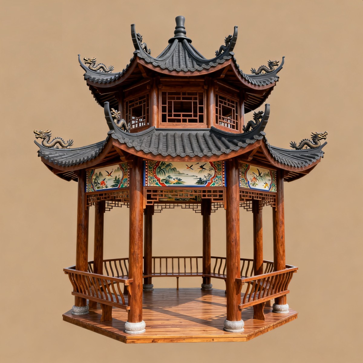 广东仿古风格防腐木凉亭,实木凉亭,木亭